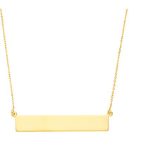 Olas d'Oro - 14K Yellow Gold Engravable Bar Necklace with Adjustable Chain - 3.20 Grams Average Weight