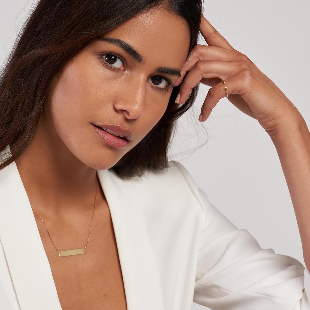 Olas d'Oro - 14K Yellow Gold Engravable Bar Necklace with Adjustable Chain - 3.20 Grams Average Weight