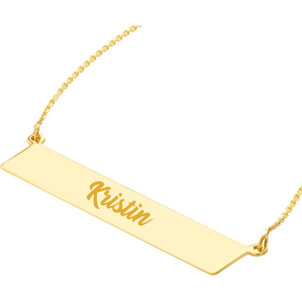 Olas d'Oro - 14K Yellow Gold Engravable Bar Necklace with Adjustable Chain - 3.20 Grams Average Weight