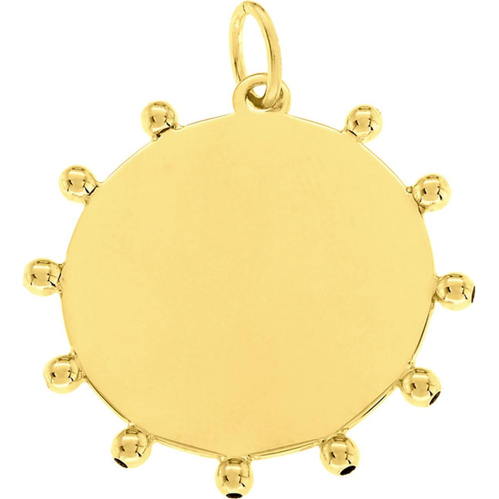 Olas d'Oro - 14K Yellow Gold Engravable Bead Trimmed Disk Charm - 2.66g