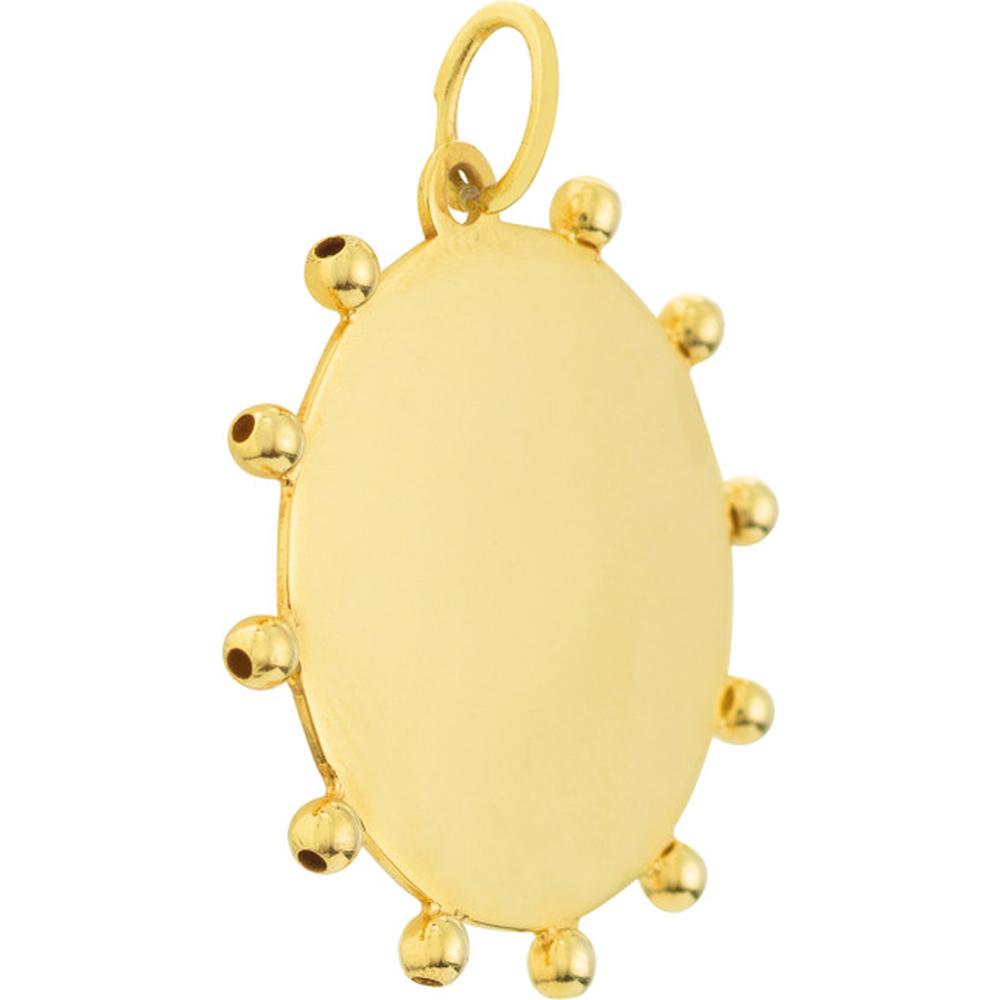 Olas d'Oro - 14K Yellow Gold Engravable Bead Trimmed Disk Charm - 2.66g