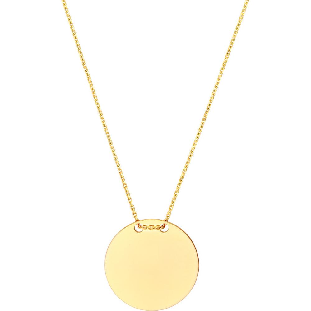 Olas d'Oro - 14K Yellow Gold Engravable Circle Plate Adjustable Necklace - Customizable with Personal Engraving