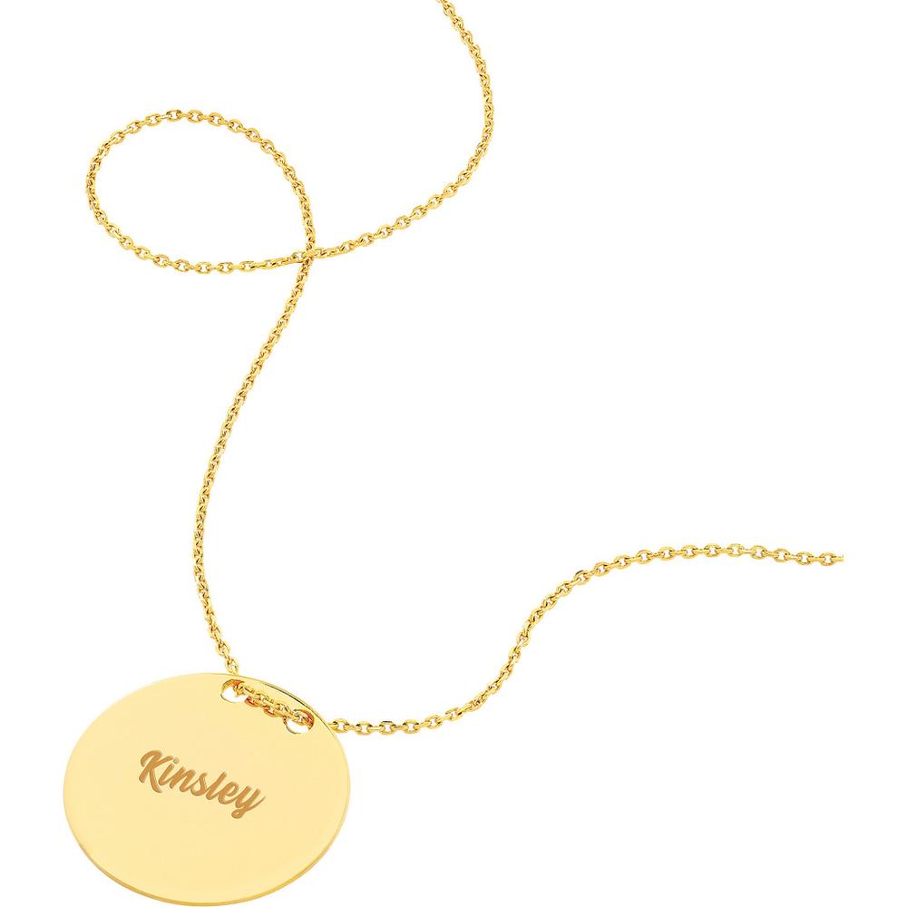 Olas d'Oro - 14K Yellow Gold Engravable Circle Plate Adjustable Necklace - Customizable with Personal Engraving