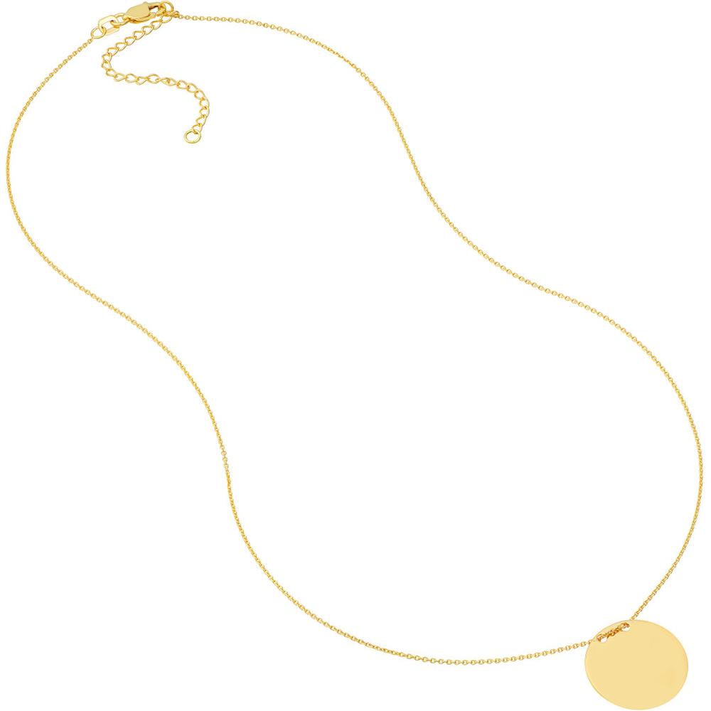 Olas d'Oro - 14K Yellow Gold Engravable Circle Plate Adjustable Necklace - Customizable with Personal Engraving