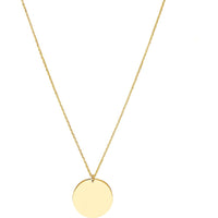 Olas d'Oro - 14K Yellow Gold Engravable Disc Pendant Necklace 13mm, Adjustable 16-18 inches
