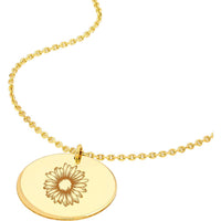Olas d'Oro - 14K Yellow Gold Engravable Disc Pendant Necklace 13mm, Adjustable 16-18 inches