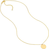 Olas d'Oro - 14K Yellow Gold Engravable Disc Pendant Necklace 13mm, Adjustable 16-18 inches