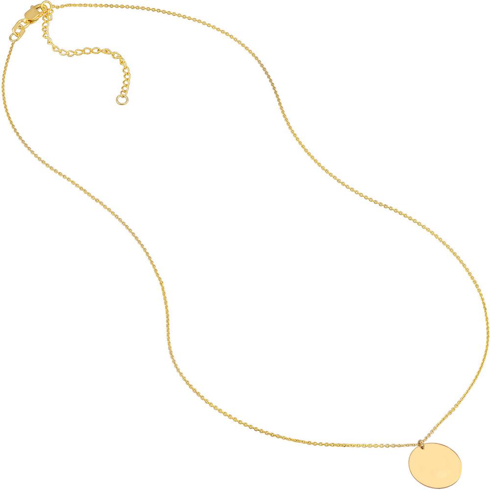 Olas d'Oro - 14K Yellow Gold Engravable Disc Pendant Necklace 13mm, Adjustable 16-18 inches
