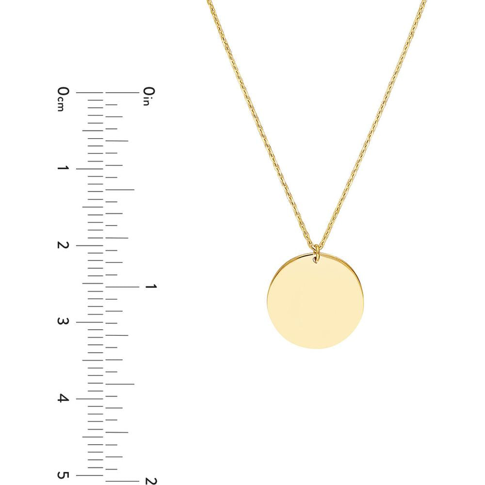 Olas d'Oro - 14K Yellow Gold Engravable Disc Pendant Necklace 13mm, Adjustable 16-18 inches