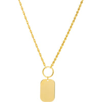 Olas d'Oro - 14K Yellow Gold Engravable Dog Tag Necklace on Rope Chain - 4.90 Grams Weight