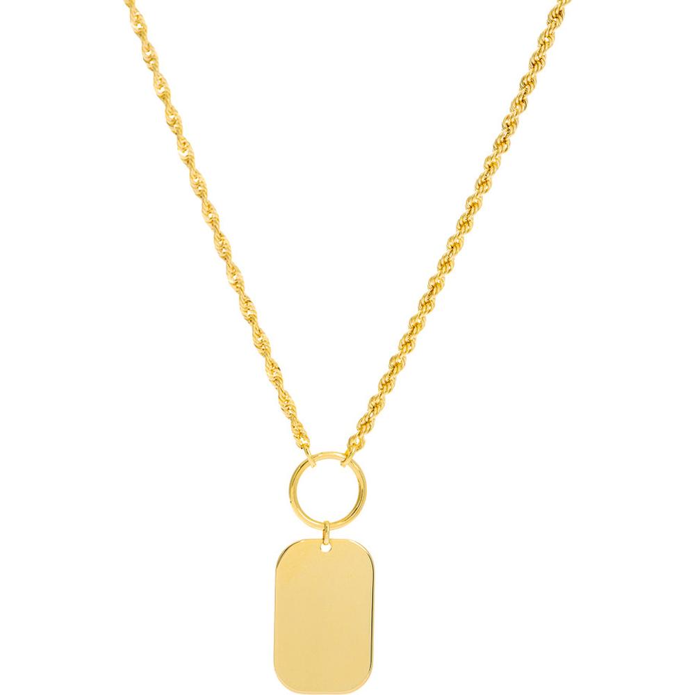 Olas d'Oro - 14K Yellow Gold Engravable Dog Tag Necklace on Rope Chain - 4.90 Grams Weight