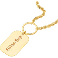 Olas d'Oro - 14K Yellow Gold Engravable Dog Tag Necklace on Rope Chain - 4.90 Grams Weight