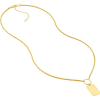 Olas d'Oro - 14K Yellow Gold Engravable Dog Tag Necklace on Rope Chain - 4.90 Grams Weight