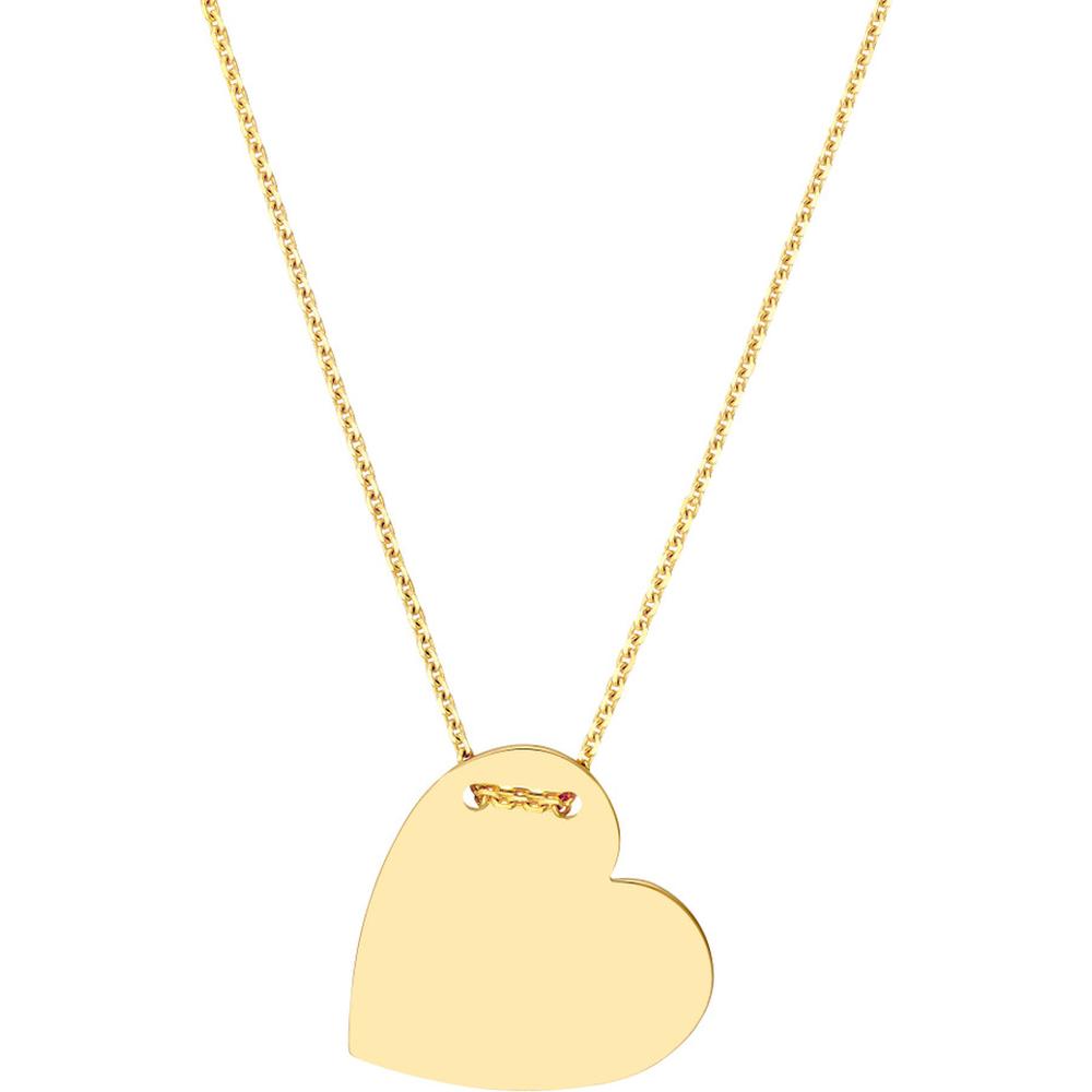 Olas d'Oro - 14K Yellow Gold Engravable Heart Plate Adjustable Necklace - 3.50 Grams Total Weight