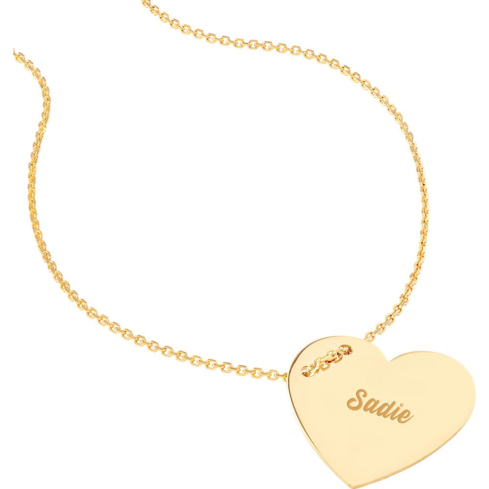 Olas d'Oro - 14K Yellow Gold Engravable Heart Plate Adjustable Necklace - 3.50 Grams Total Weight