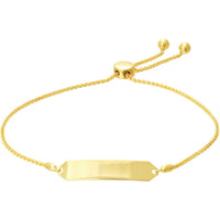 Olas d'Oro - 14K Yellow Gold Engravable Hexagon ID Bar Bolo Bracelet Adjustable Personalized Luxury Bracelet