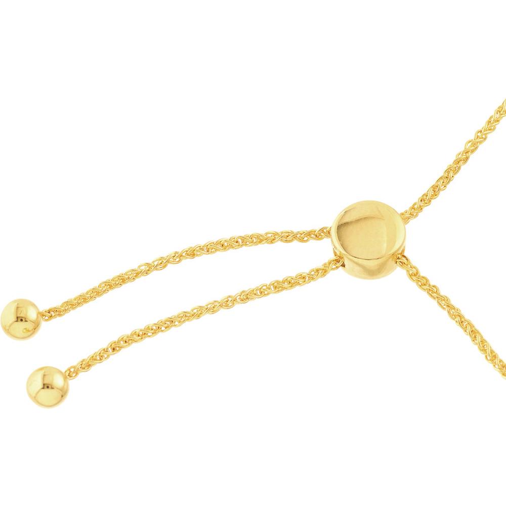 Olas d'Oro - 14K Yellow Gold Engravable Hexagon ID Bar Bolo Bracelet Adjustable Personalized Luxury Bracelet