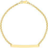 Olas d'Oro - 14K Yellow Gold Engravable ID Bar Rolo Chain Bracelet - 2.52 Grams