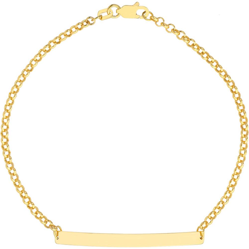 Olas d'Oro - 14K Yellow Gold Engravable ID Bar Rolo Chain Bracelet - 2.52 Grams