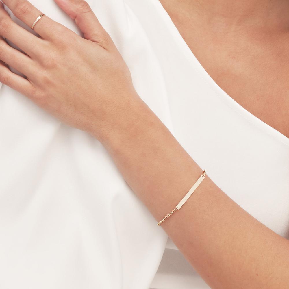 Olas d'Oro - 14K Yellow Gold Engravable ID Bar Rolo Chain Bracelet - 2.52 Grams