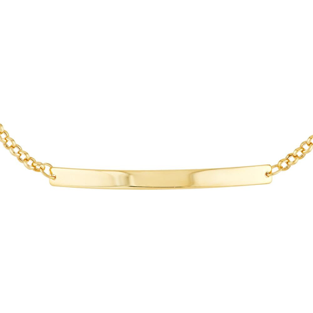 Olas d'Oro - 14K Yellow Gold Engravable ID Bar Rolo Chain Bracelet - 2.52 Grams