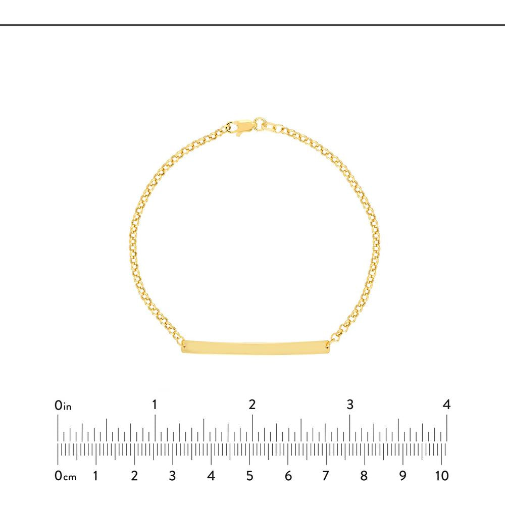 Olas d'Oro - 14K Yellow Gold Engravable ID Bar Rolo Chain Bracelet - 2.52 Grams