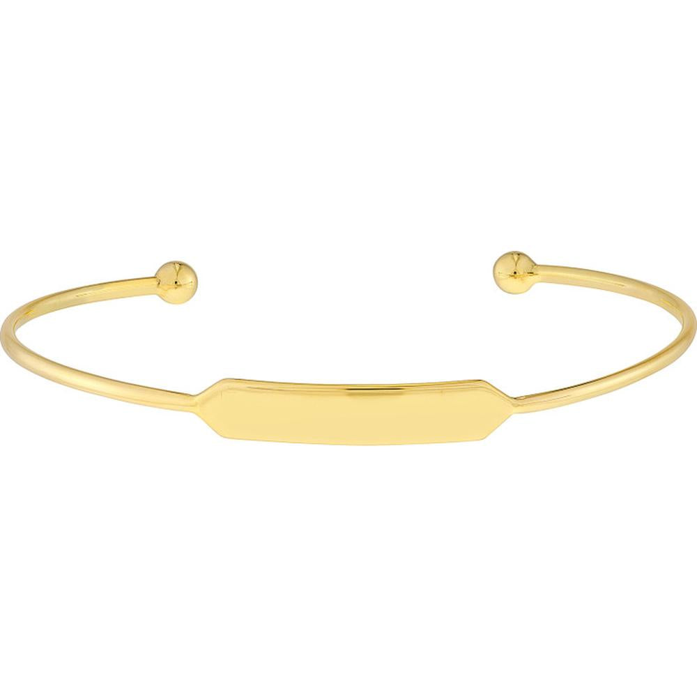 Olas d'Oro - 14K Yellow Gold Engravable ID Cuff Bangle with Beaded Ends - 3.27 Grams Total Weight
