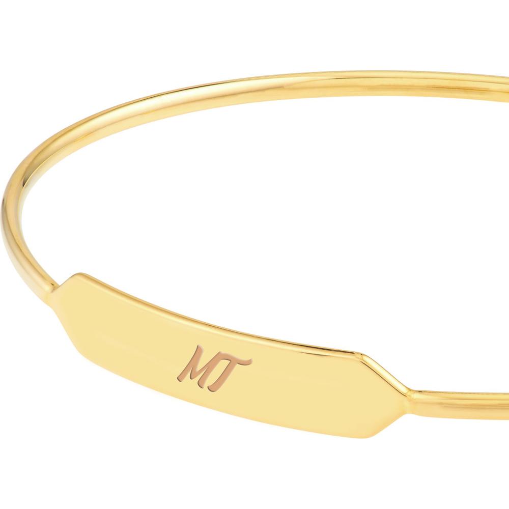 Olas d'Oro - 14K Yellow Gold Engravable ID Cuff Bangle with Beaded Ends - 3.27 Grams Total Weight