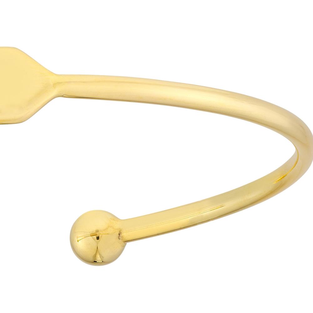 Olas d'Oro - 14K Yellow Gold Engravable ID Cuff Bangle with Beaded Ends - 3.27 Grams Total Weight
