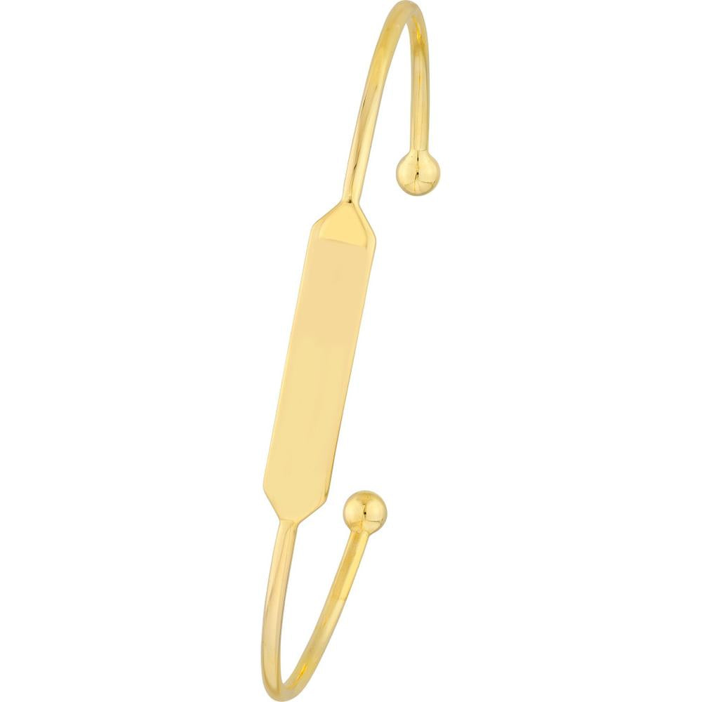 Olas d'Oro - 14K Yellow Gold Engravable ID Cuff Bangle with Beaded Ends - 3.27 Grams Total Weight