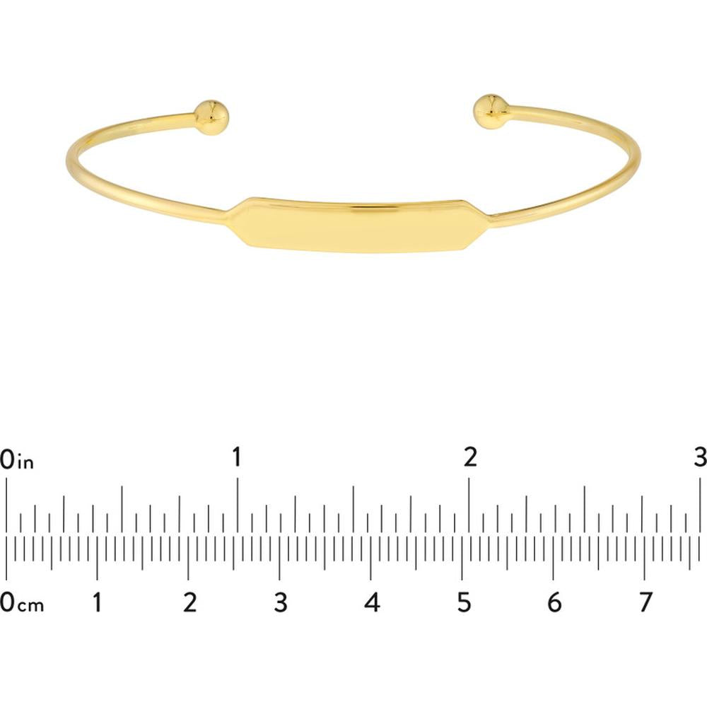 Olas d'Oro - 14K Yellow Gold Engravable ID Cuff Bangle with Beaded Ends - 3.27 Grams Total Weight