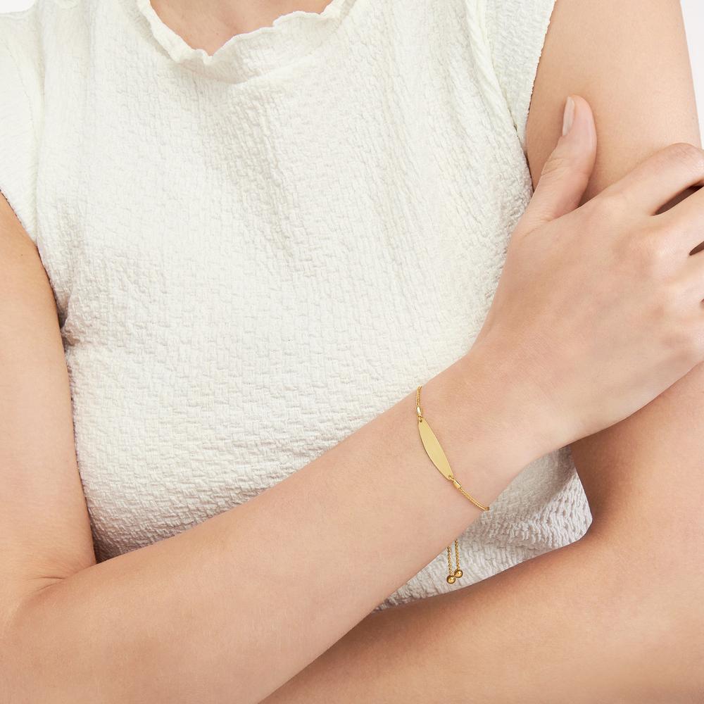 Olas d'Oro - 14K Yellow Gold Engravable Initial ID Bar Bolo Bracelet for Women