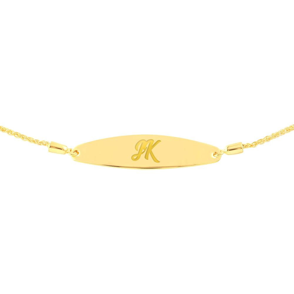 Olas d'Oro - 14K Yellow Gold Engravable Initial ID Bar Bolo Bracelet for Women