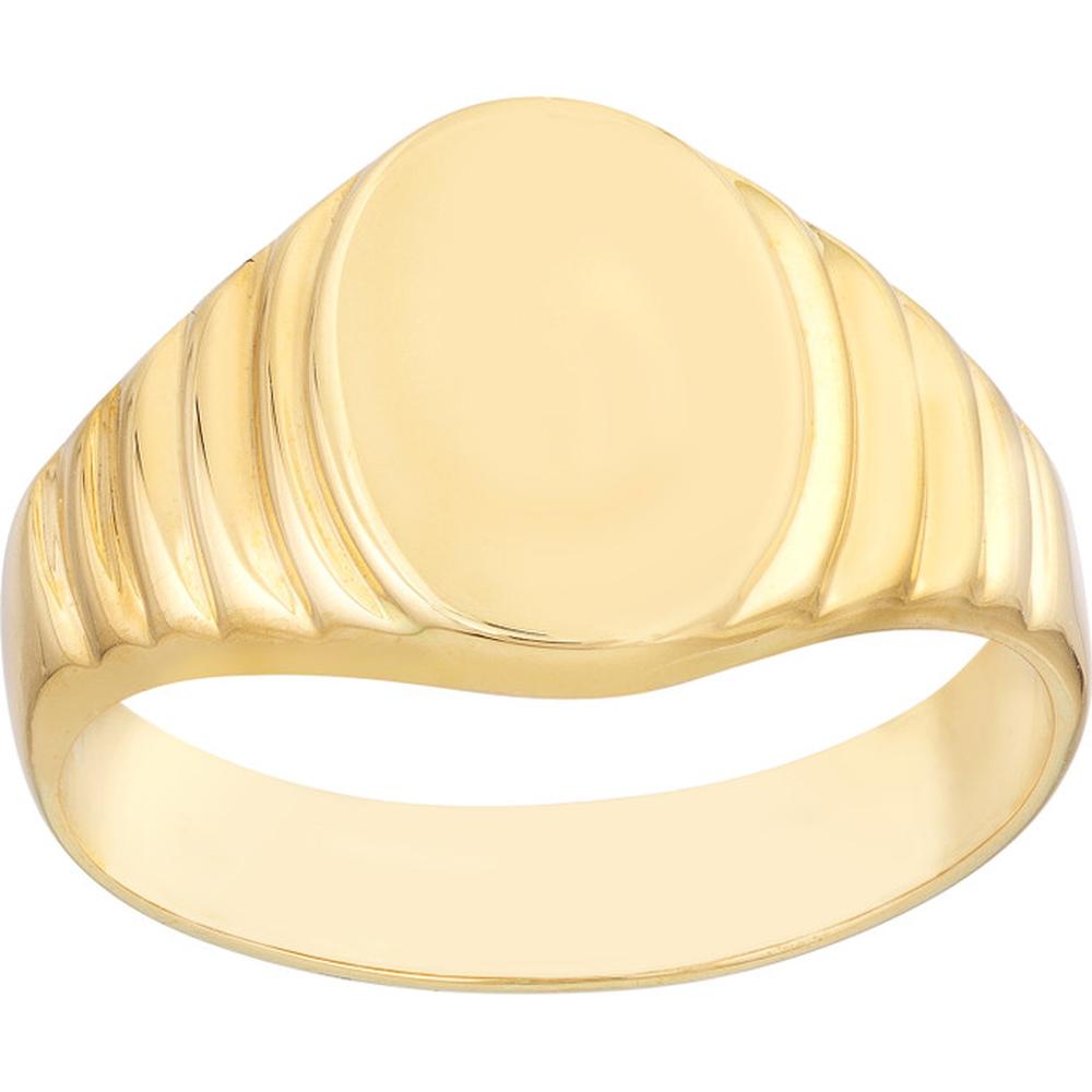 Olas d'Oro - 14K Yellow Gold Engravable Oval Textured Signet Ring - Size 6