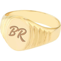 Olas d'Oro - 14K Yellow Gold Engravable Oval Textured Signet Ring - Size 6