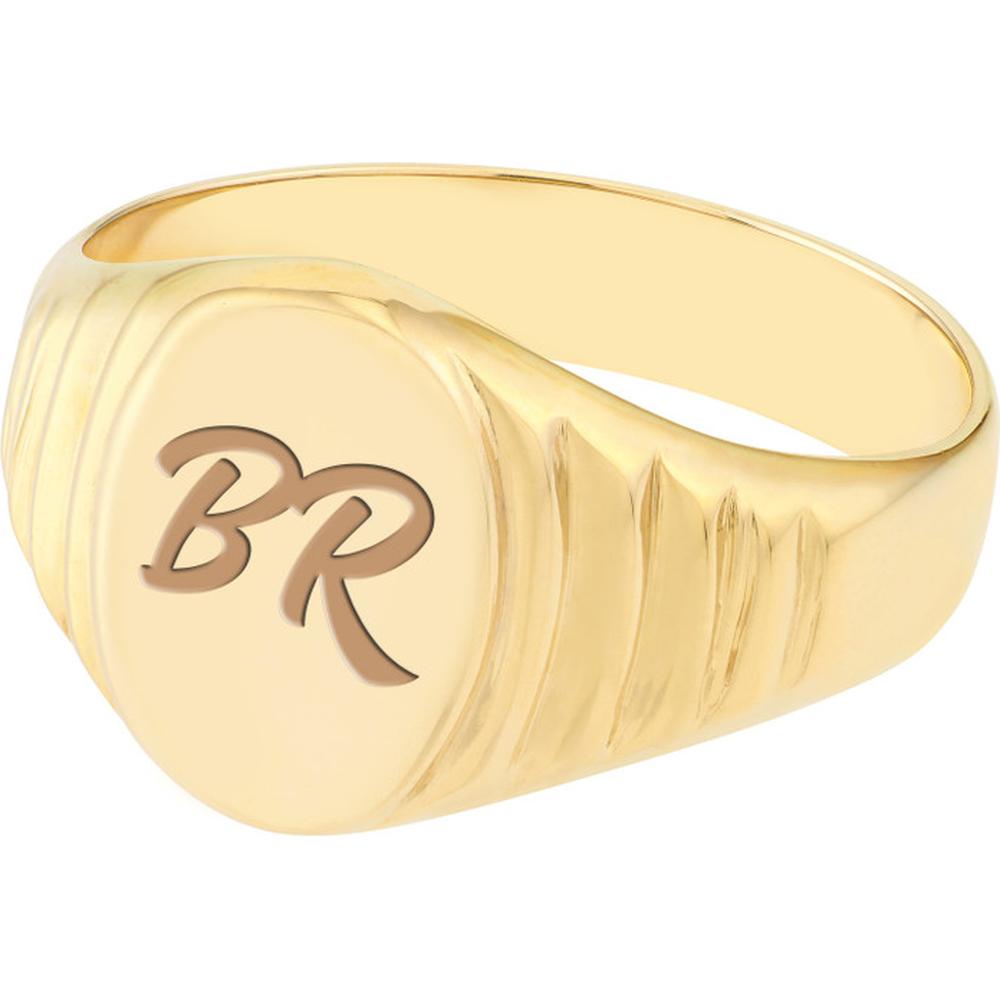 Olas d'Oro - 14K Yellow Gold Engravable Oval Textured Signet Ring - Size 6