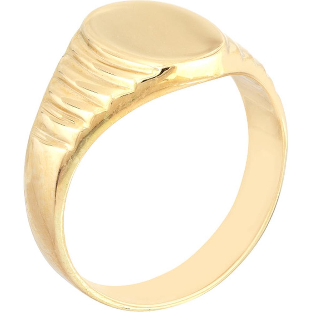 Olas d'Oro - 14K Yellow Gold Engravable Oval Textured Signet Ring - Size 6