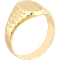 Olas d'Oro - 14K Yellow Gold Engravable Oval Textured Signet Ring - Size 8, 2.70 Grams