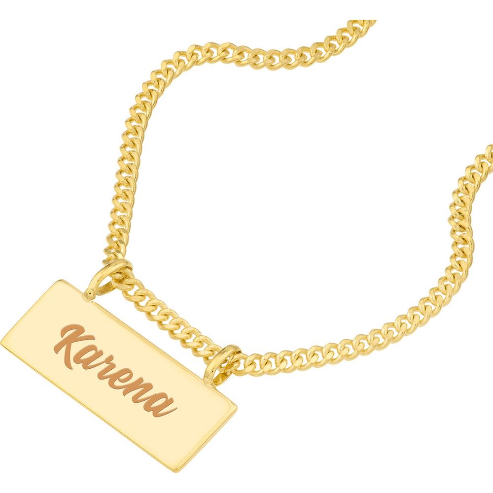 Olas d'Oro - 14K Yellow Gold Engravable Plate on Open Curb Chain Necklace - 3.88 Grams