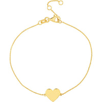 Olas d'Oro - 14K Yellow Gold Engravable Simple Heart Bracelet - 9mm Heart Pendant