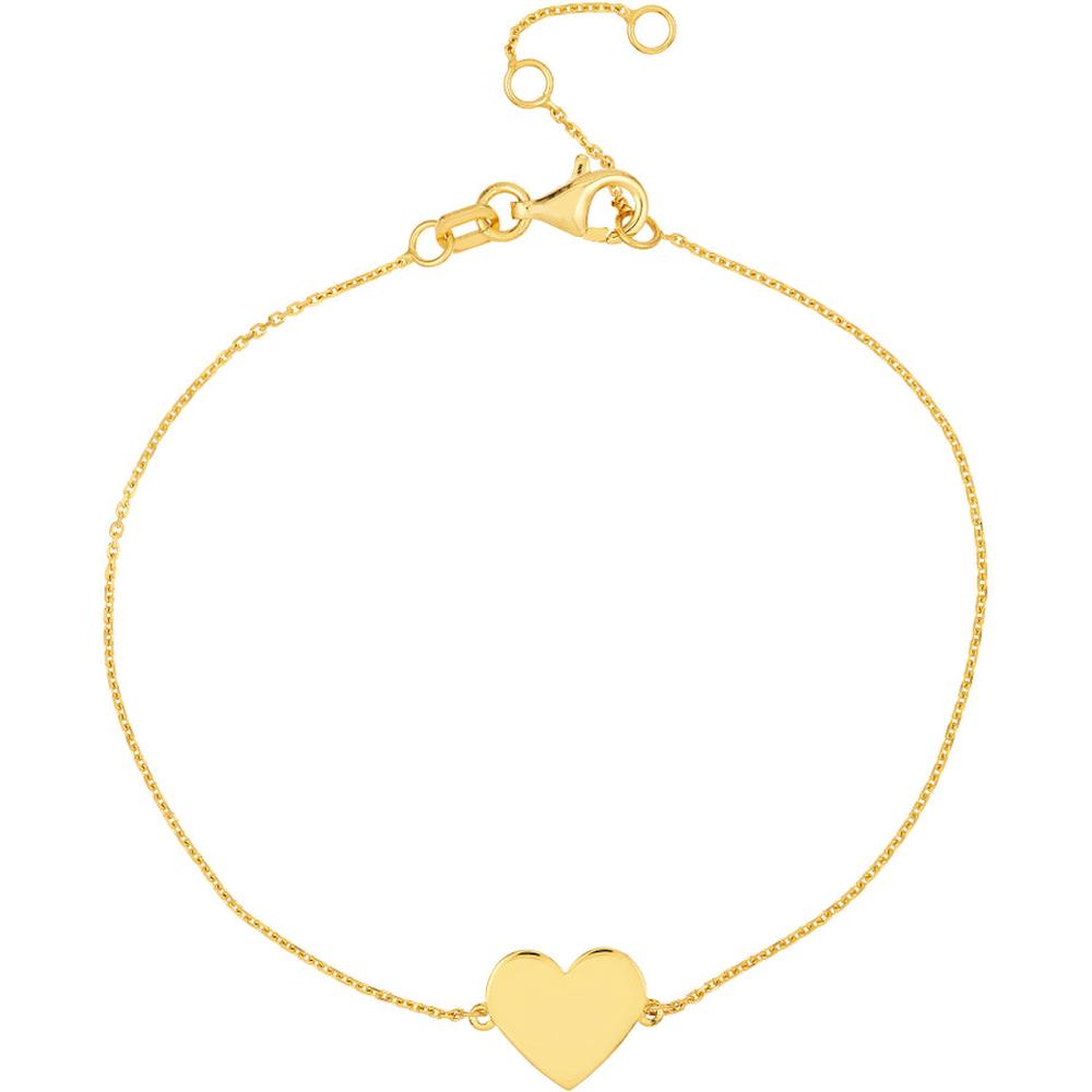 Olas d'Oro - 14K Yellow Gold Engravable Simple Heart Bracelet - 9mm Heart Pendant