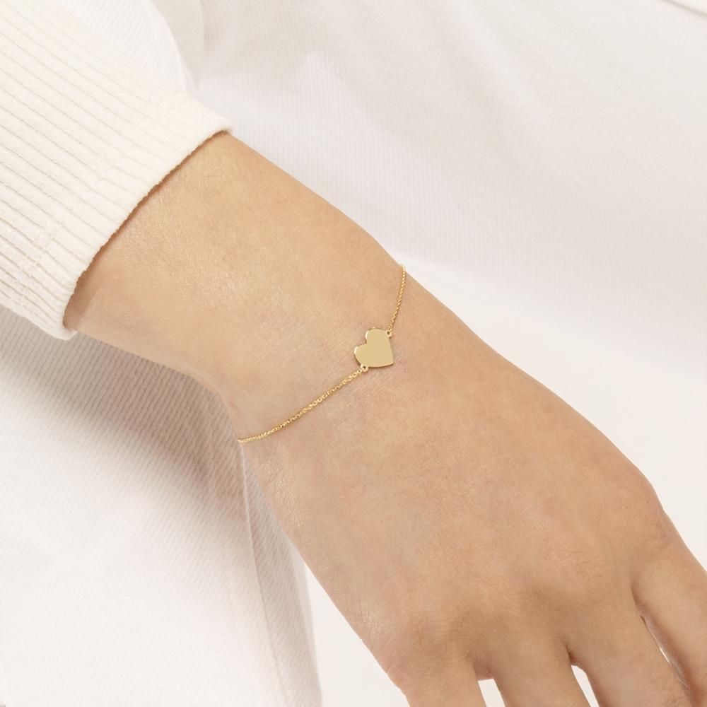 Olas d'Oro - 14K Yellow Gold Engravable Simple Heart Bracelet - 9mm Heart Pendant