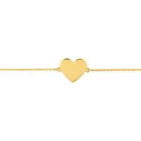 Olas d'Oro - 14K Yellow Gold Engravable Simple Heart Bracelet - 9mm Heart Pendant