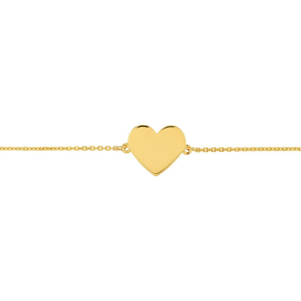 Olas d'Oro - 14K Yellow Gold Engravable Simple Heart Bracelet - 9mm Heart Pendant