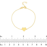 Olas d'Oro - 14K Yellow Gold Engravable Simple Heart Bracelet - 9mm Heart Pendant