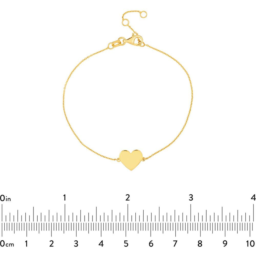 Olas d'Oro - 14K Yellow Gold Engravable Simple Heart Bracelet - 9mm Heart Pendant