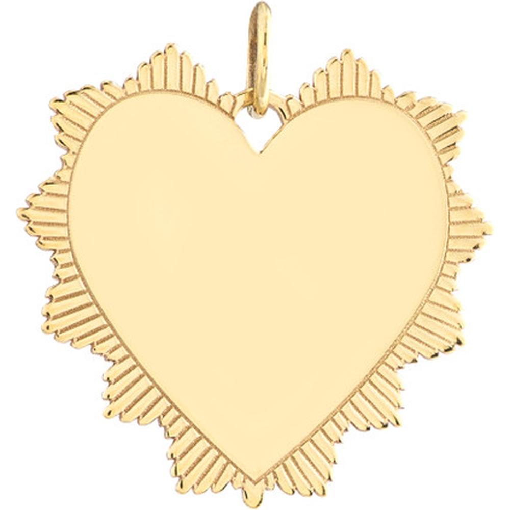Olas d'Oro - 14K Yellow Gold Engravable Spike Heart Pendant - 18.5 x 20mm