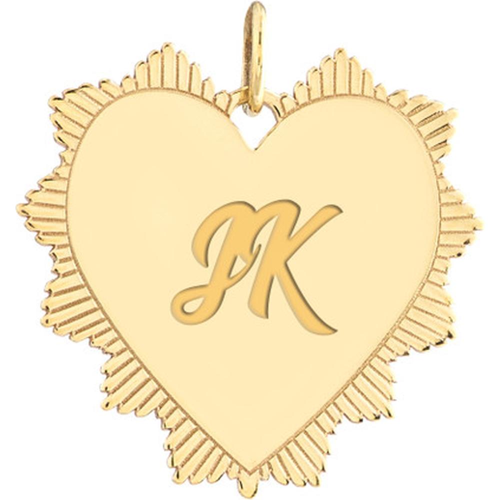 Olas d'Oro - 14K Yellow Gold Engravable Spike Heart Pendant - 18.5 x 20mm