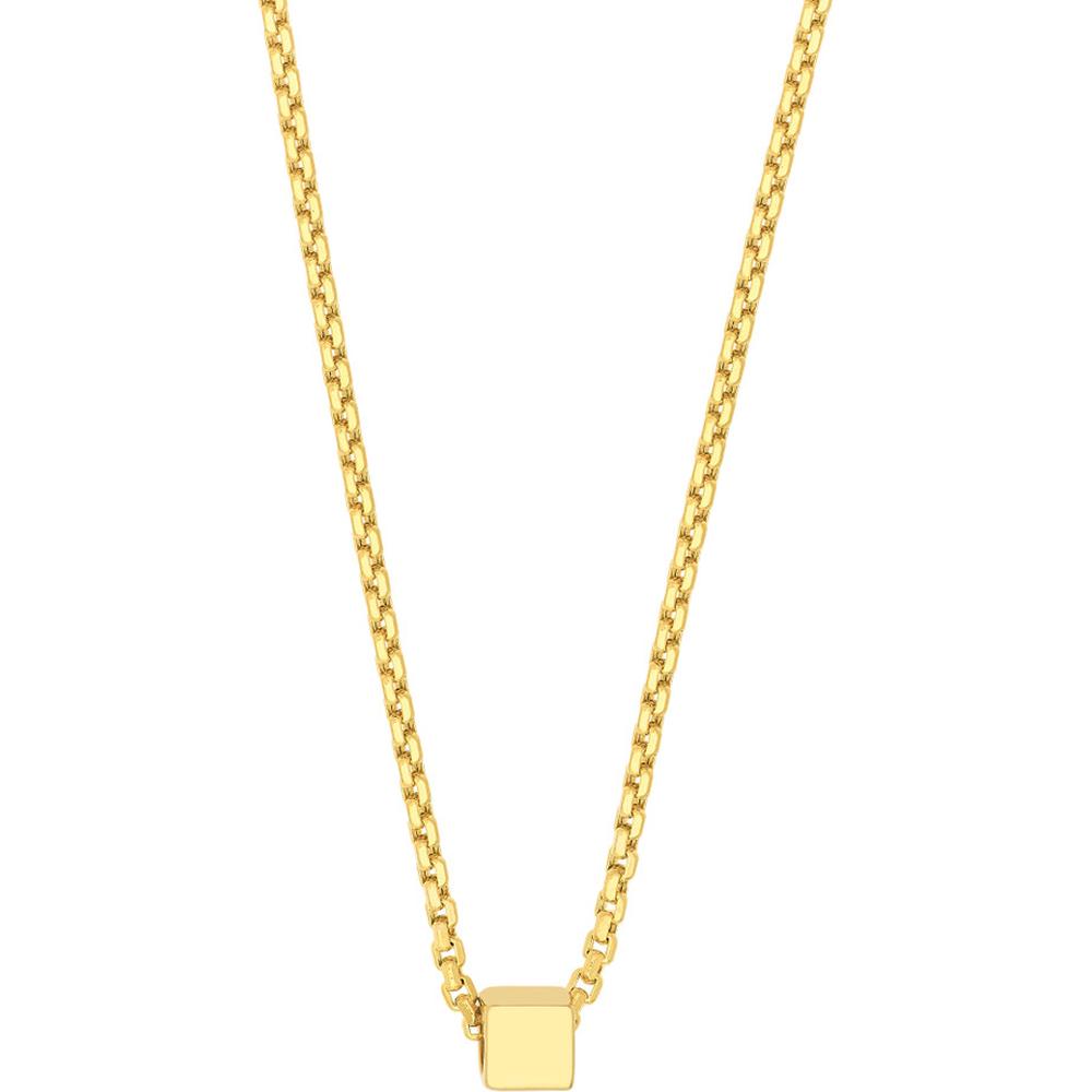 Olas d'Oro - 14K Yellow Gold Engravable Square Pendant Necklace with Adjustable Length - 3.70 Grams