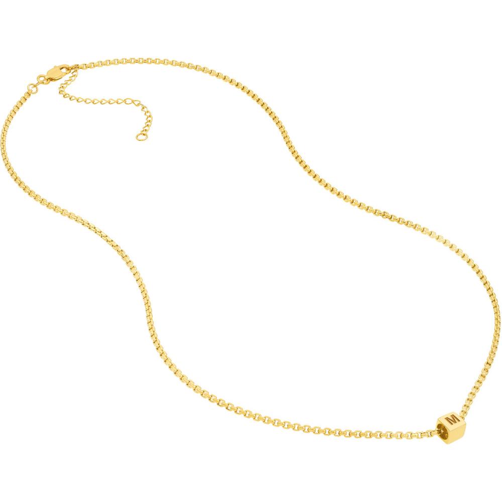 Olas d'Oro - 14K Yellow Gold Engravable Square Pendant Necklace with Adjustable Length - 3.70 Grams